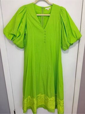 Anna Cate Lime Green Puff-Sleeve V-Neck Dress